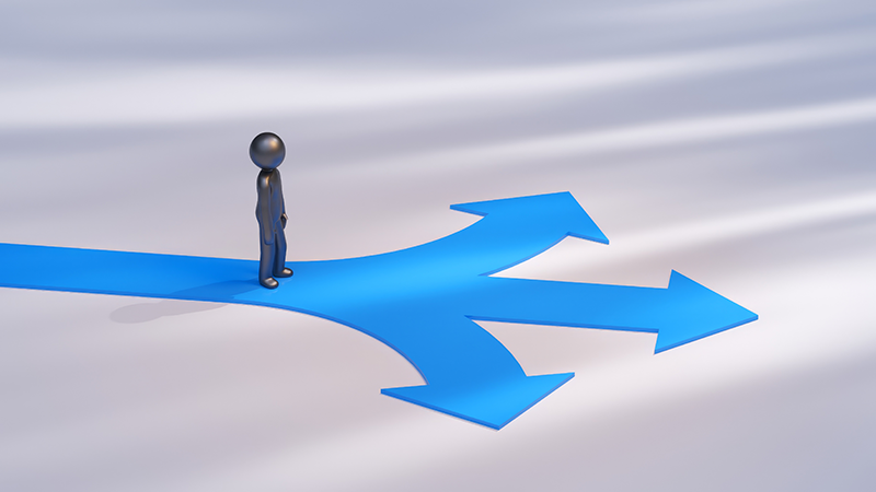 Choose your path illustration of a figure choosing a path