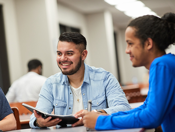 two students studying in library