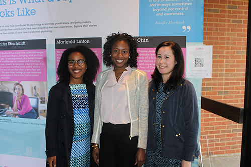 Psychology graduate students of color in service as docents, guiding faculty and students through the interactive exhibit at I Am Psyched!