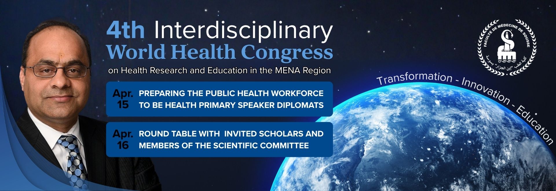 Showing date and event of April 15 and 16 with Dr. Joshi's headshot