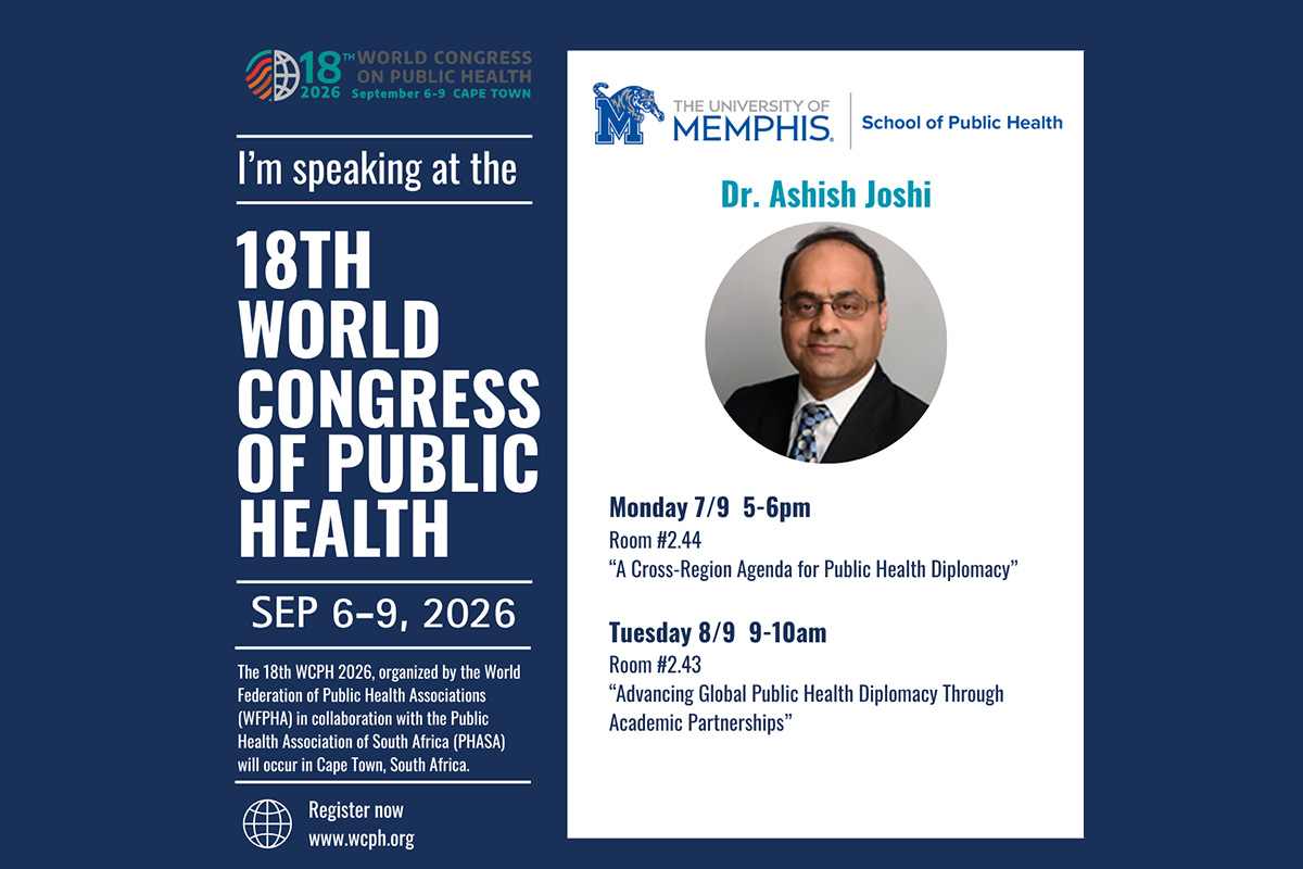Dr. Ashish Joshi, a Speaker on Two panels at 18th World Congress on Public Health 2026, in Cape Town, South Africa