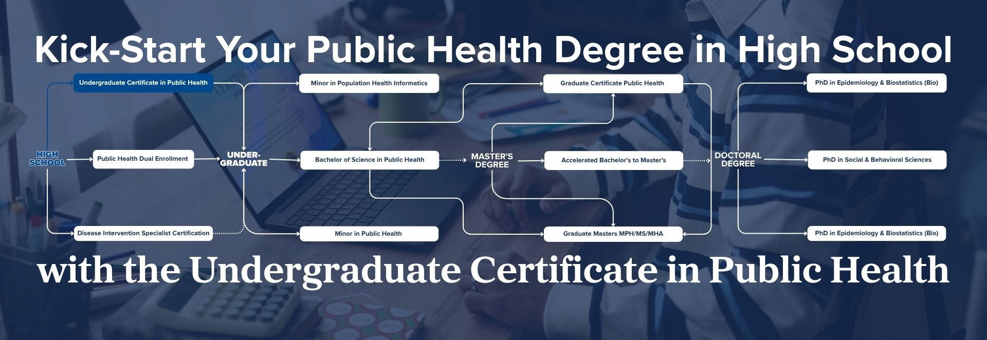 Decorative background with text and chart for Undergraduate Certificate in PH