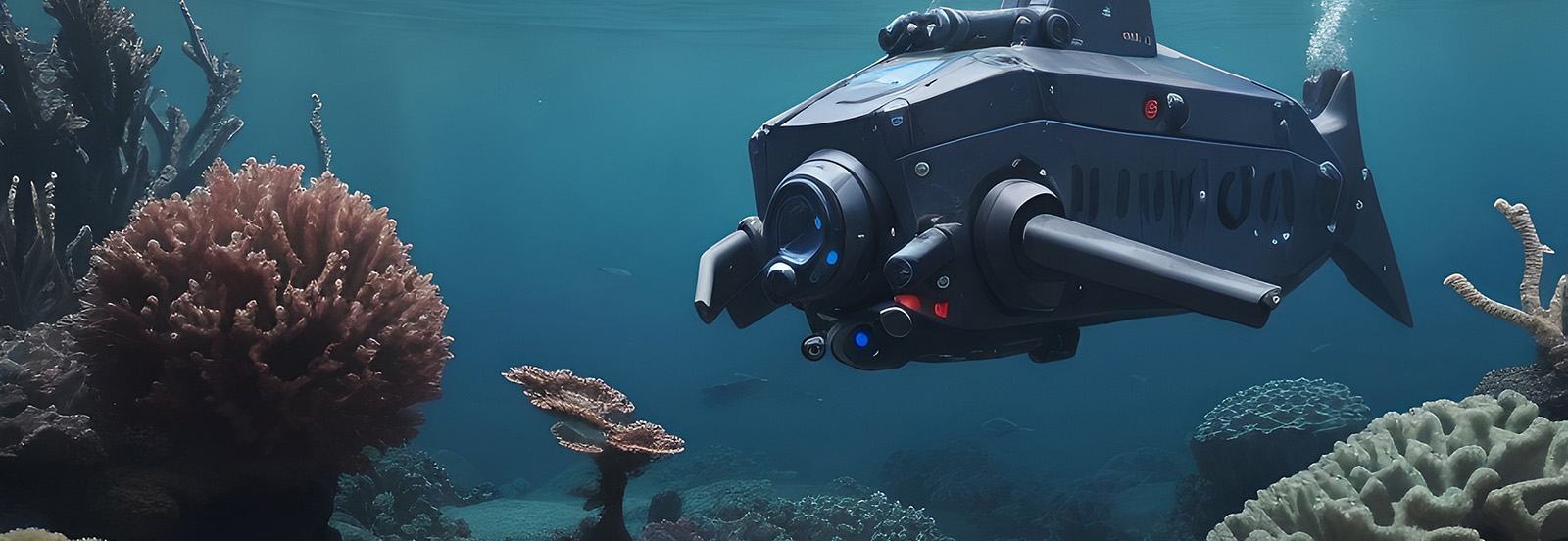 Robot in the ocean with plants