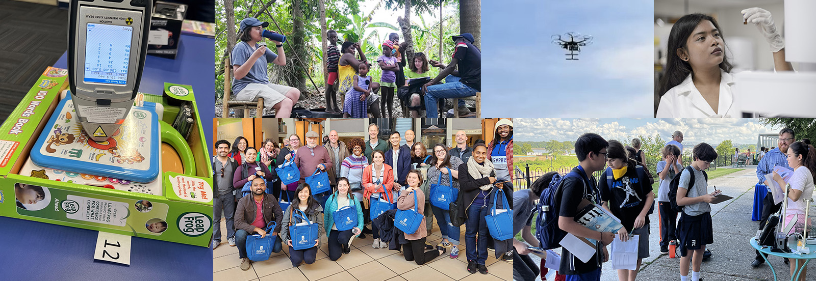 Collage of MCHEER (Memphis Climate Health Environment Equity Research) showing faculty and Students in action
