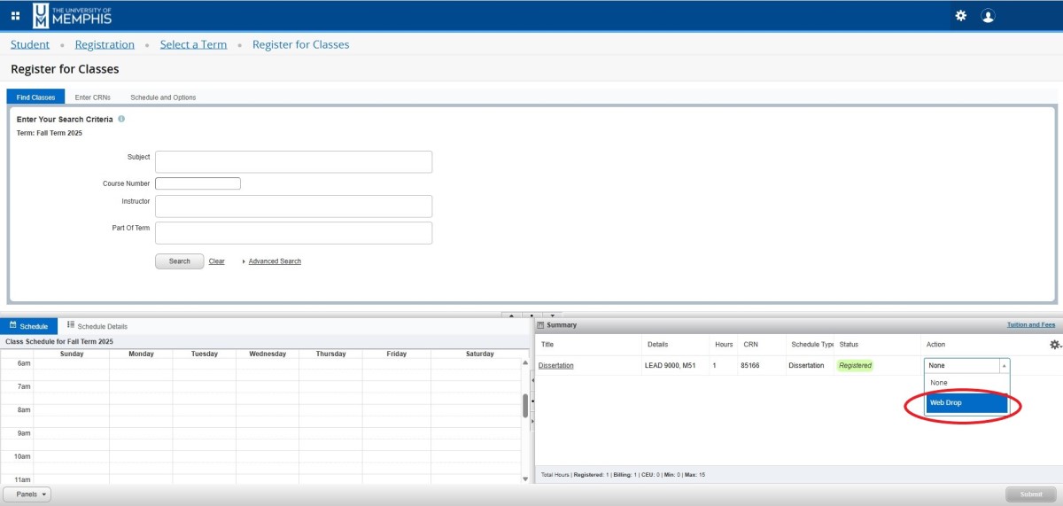 Web Drop appears in the action dropdown in the Summary panel.