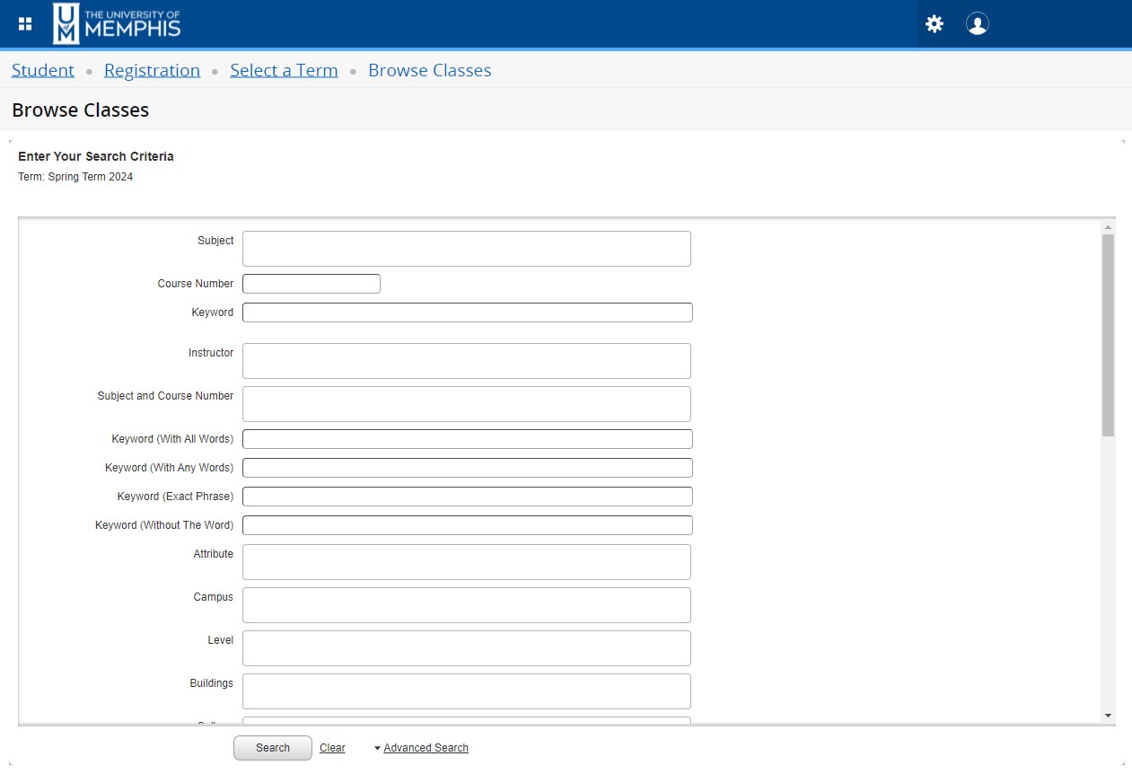 search field options of Advanced Search