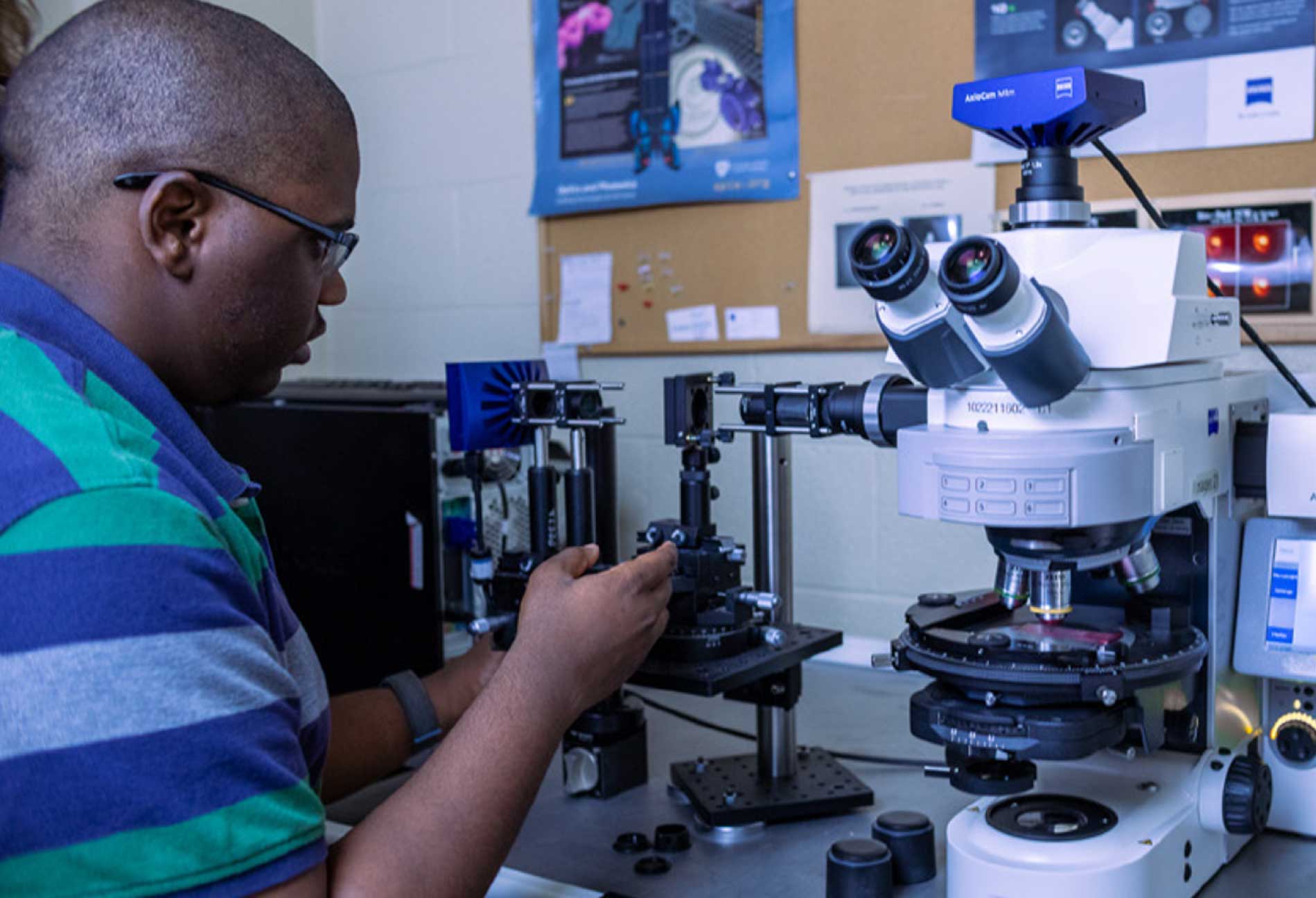 Engineering student David Adaway conducts research