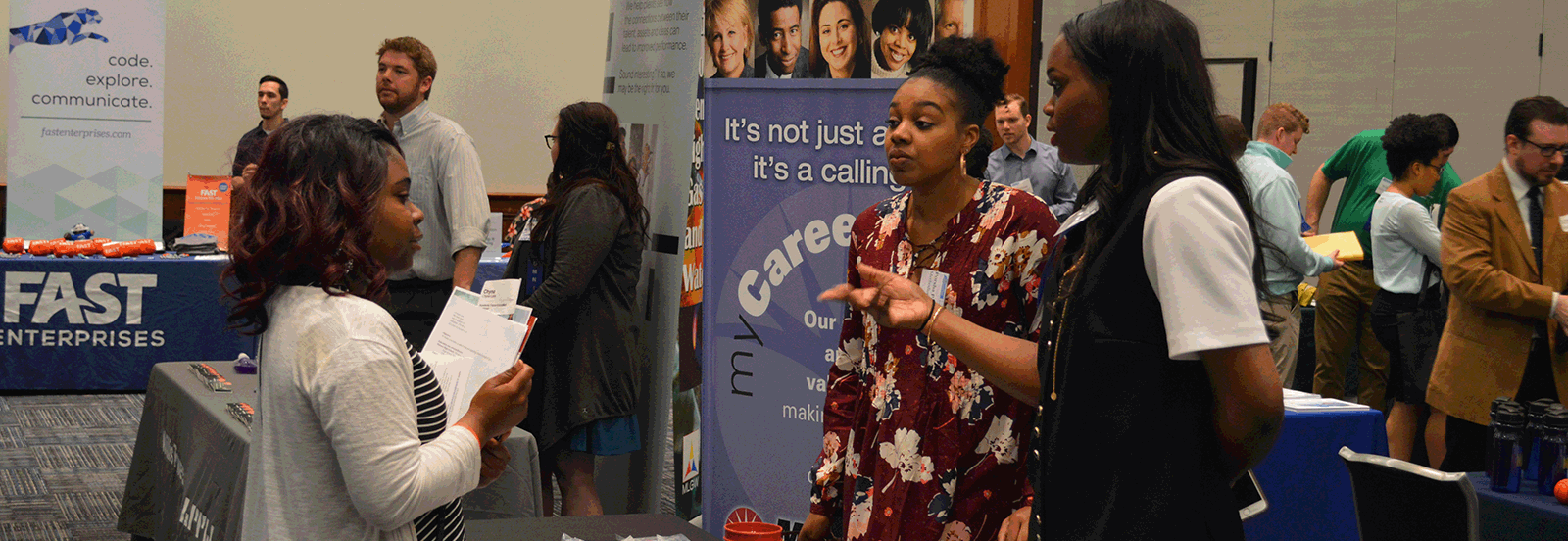 Students explored career and internship opportunities with major companies at the First Science, Technology and Math Career Fair.