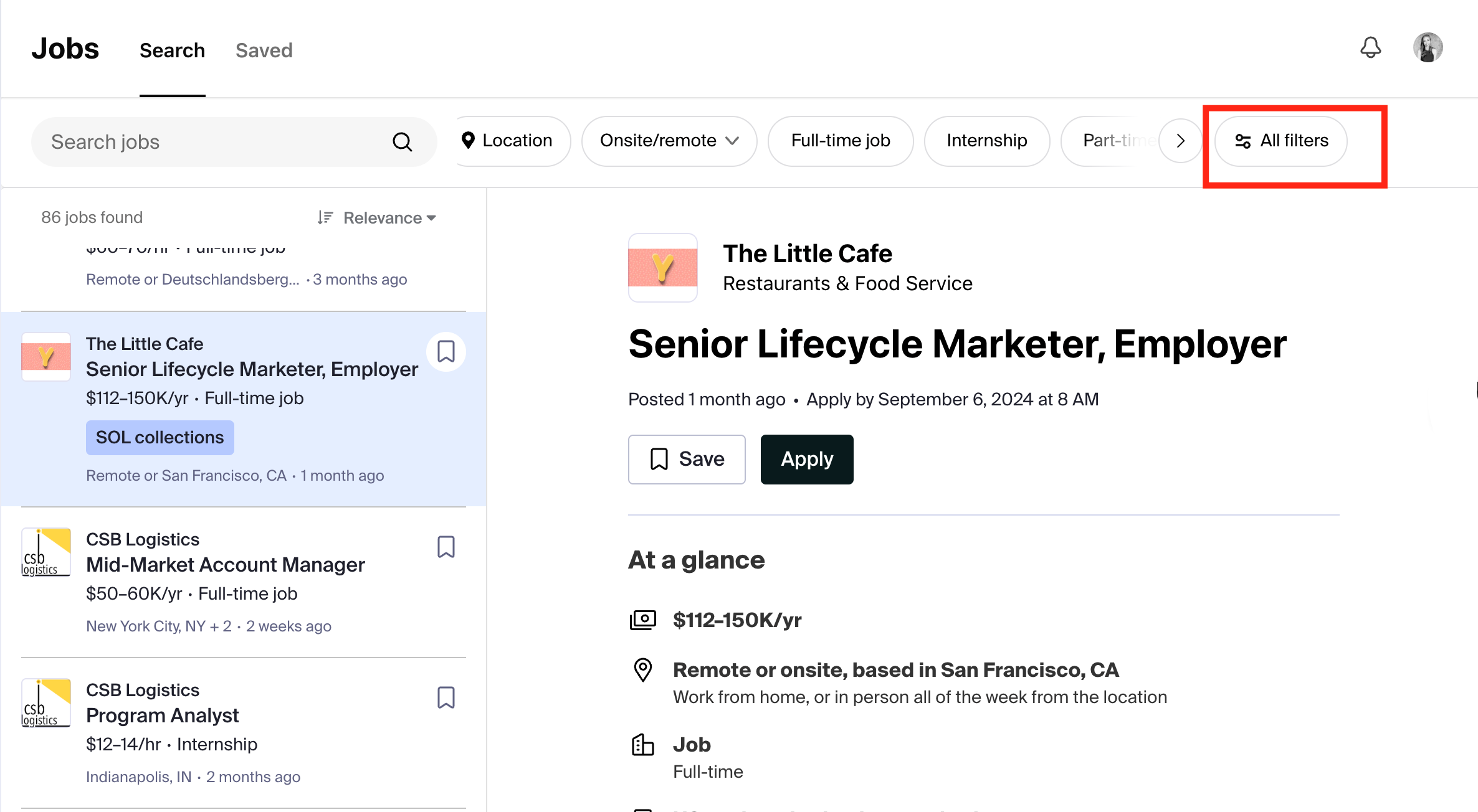 TigerLink Job Search Filter 1