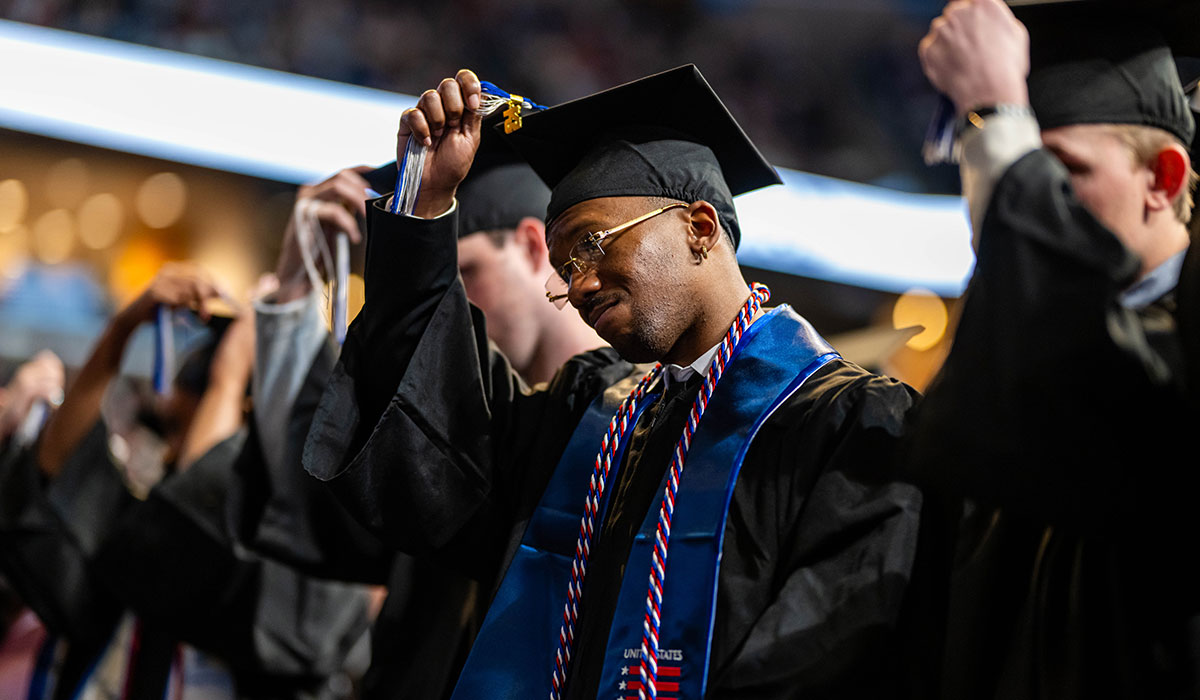 Students moving their tassels at graduation
