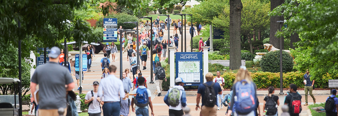 crowd walking on campus