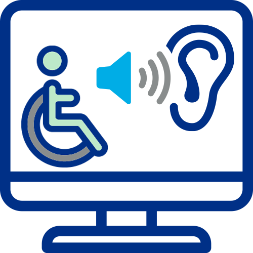 computer icon with hearing impared and wheelchair icon on computer screen