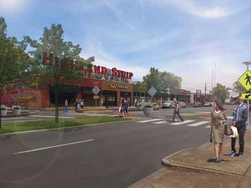 mockup of Highland Strip improvements