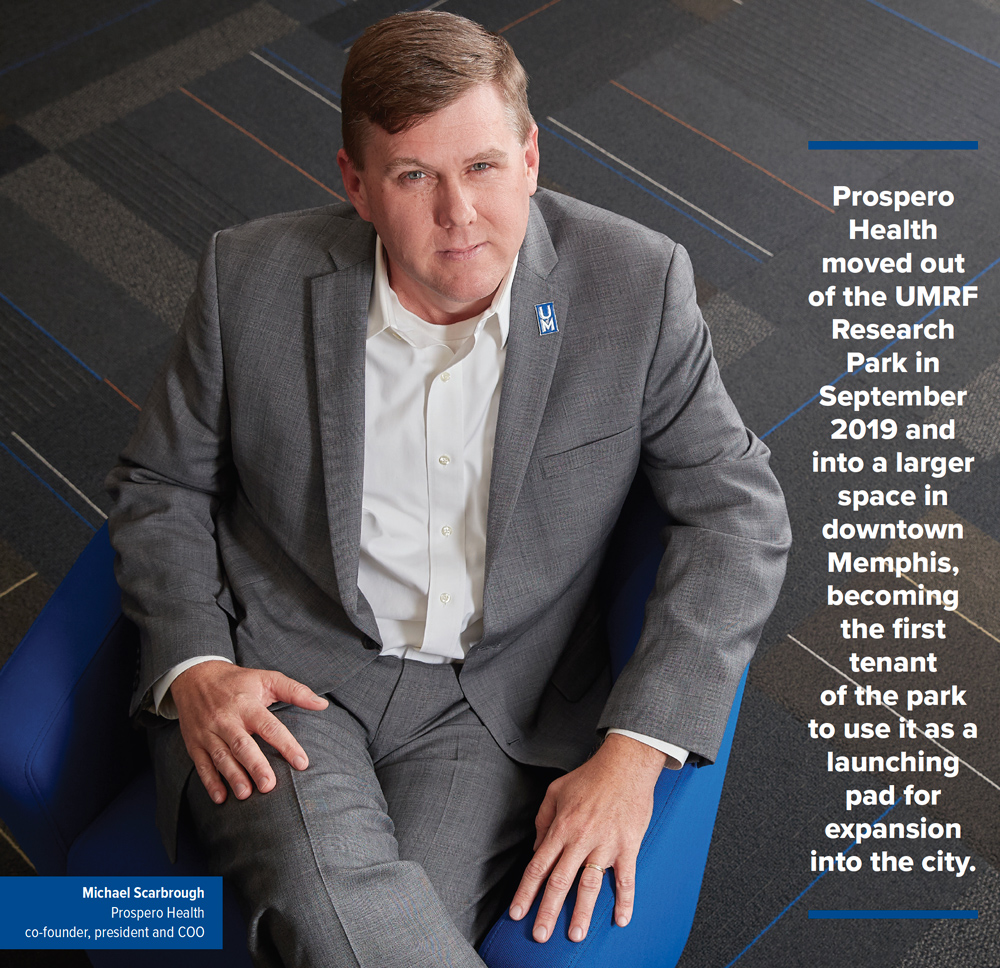 Prospero Health moved out of the UMRF Research Park in September 2019 and into a larger space in downtown Memphis, becoming the first tenant of the park to use it as a launching pad for expansion into the city.  |  (Pictured: Michael Scarbrough Prospero Health co-founder, president and COO)