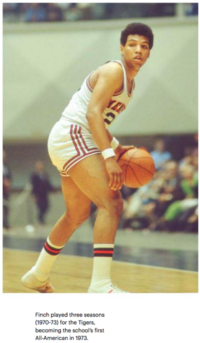 Finch played three seasons (1970-73) for the Tigers, becoming the school's first All-American in 1973.