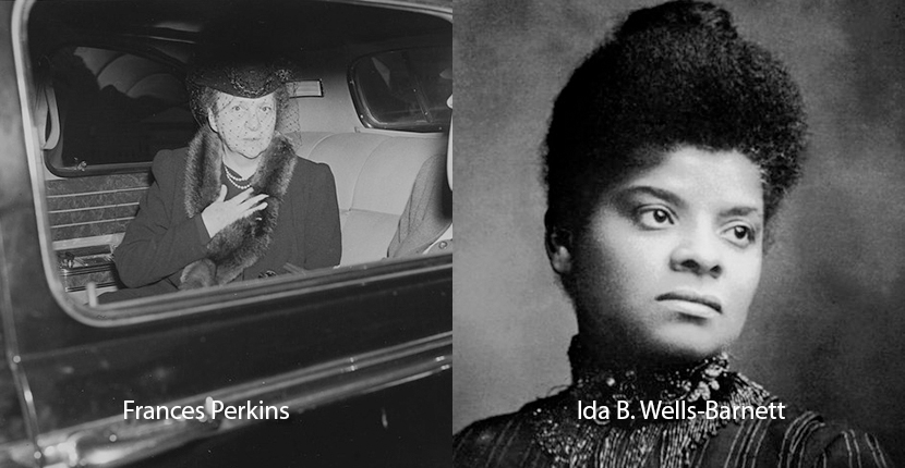 Frances Perkins on left; Ida B. Wells-Barnett on right